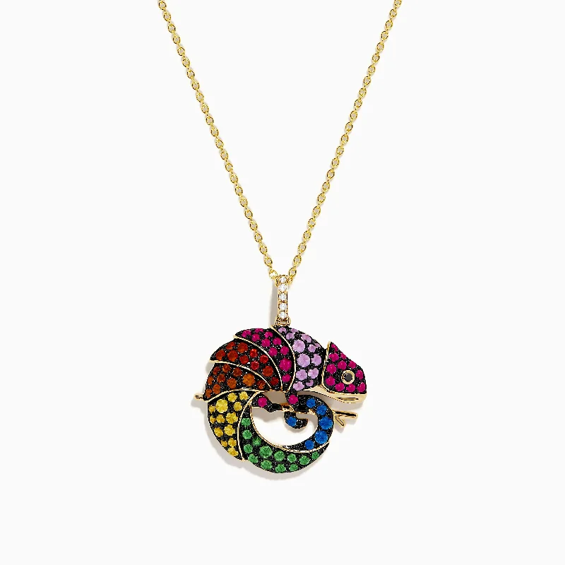 Safari 14K Yellow Gold Multi Color Sapphire and Diamond Chameleon Pendant