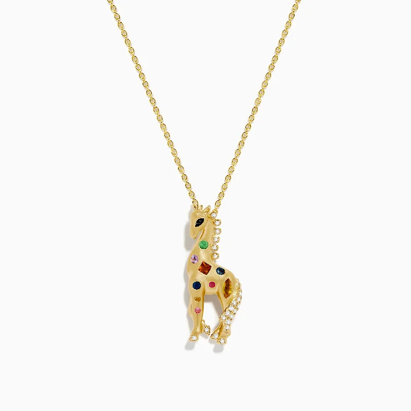 Safari 14K Yellow Gold Multi Sapphire and Diamond Giraffe Pendant