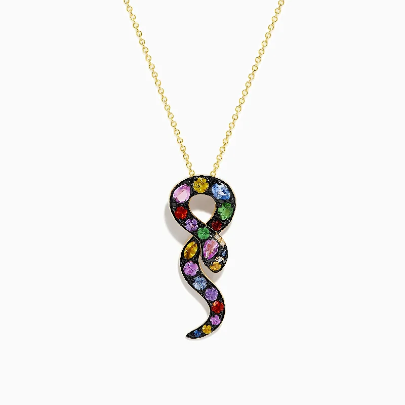 Safari 14K Yellow Gold Multi Sapphire and Diamond Snake Pendant