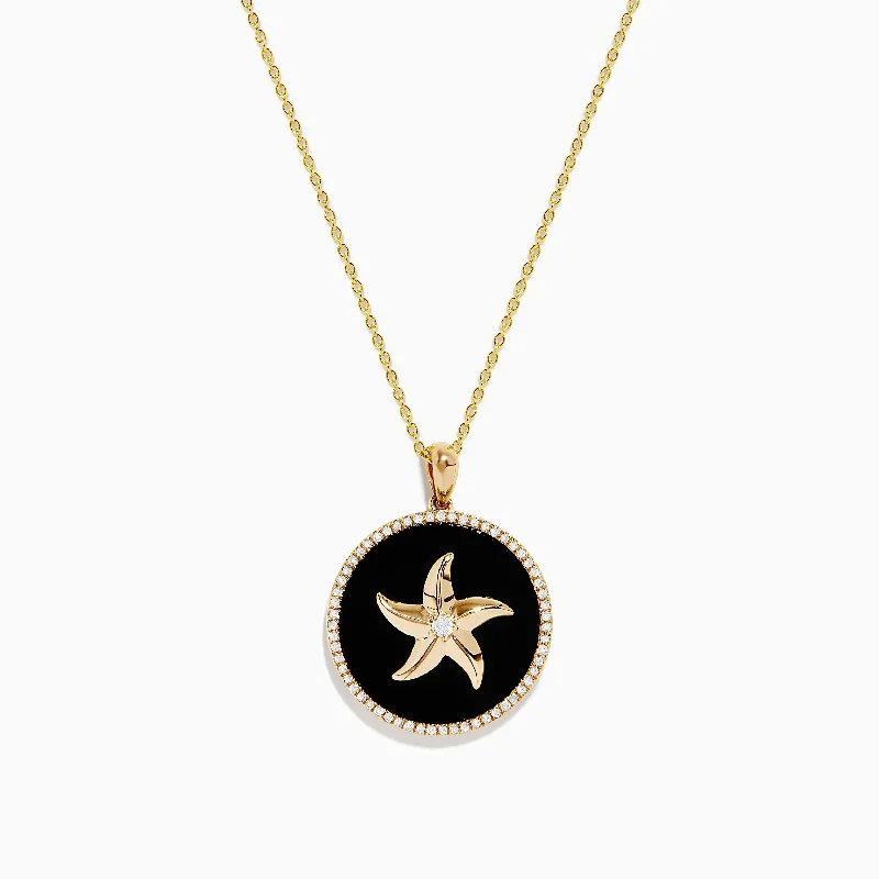 Seaside 14K Yellow Gold Black Agate and Diamond Starfish Pendant