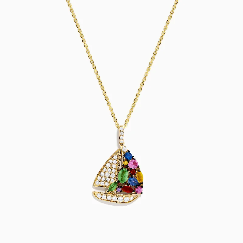 Seaside 14K Yellow Gold Diamond Multi Sapphire Boat Pendant