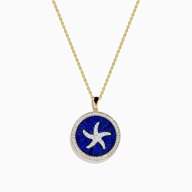 Seaside 14K Yellow Gold Lapis and Diamond Starfish Pendant