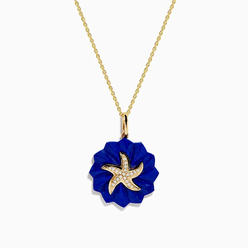 Seaside 14K Yellow Gold Lapis and Diamond Starfish Pendant