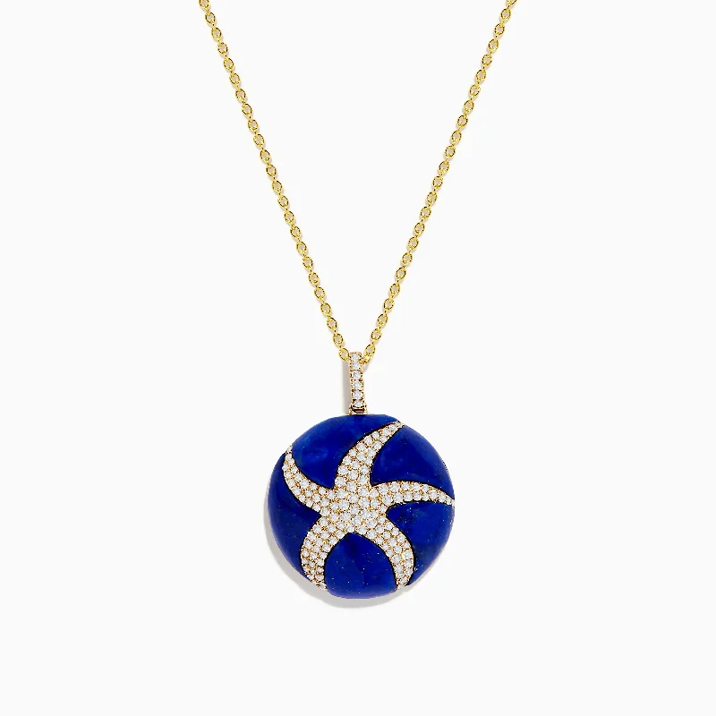 Seaside 14K Yellow Gold Lapis and Diamond Starfish Pendant