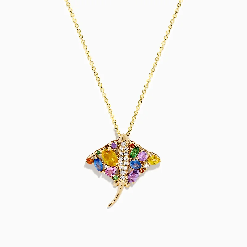 Seaside 14K Yellow Gold Multi Sapphire and Diamond Stingray Pendant