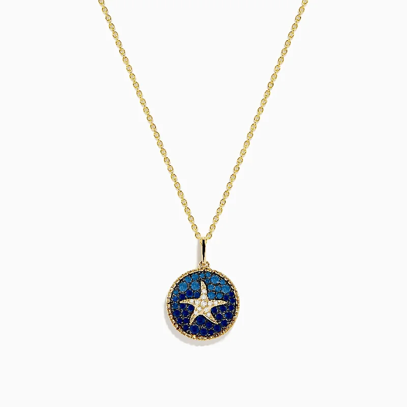 Seaside 14K Yellow Gold Sapphire and Diamond Starfish Pendant