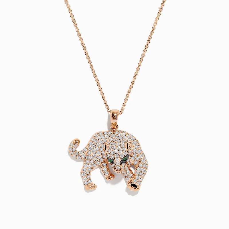 Signature 14K Rose Gold Diamond and Emerald Panther Pendant