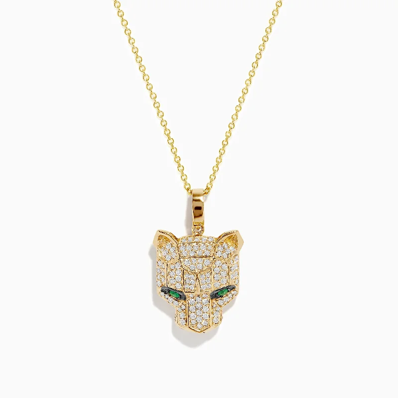 Signature 14K Yellow Gold Emerald and Diamond Panther Pendant