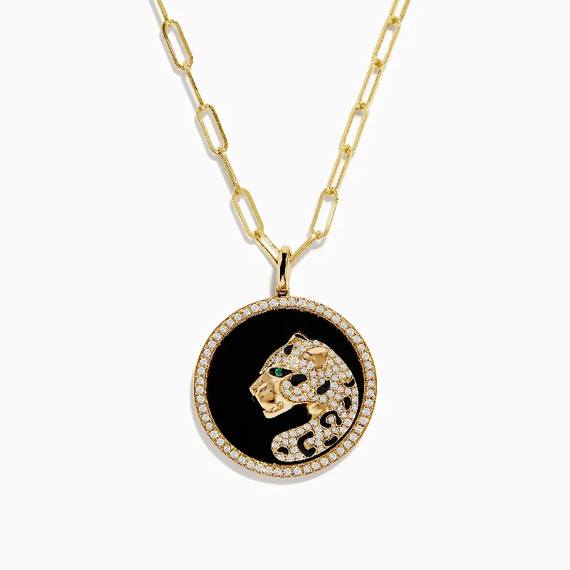 Signature 14K Yellow Gold Onyx, Diamond and Emerald Panther Pendant