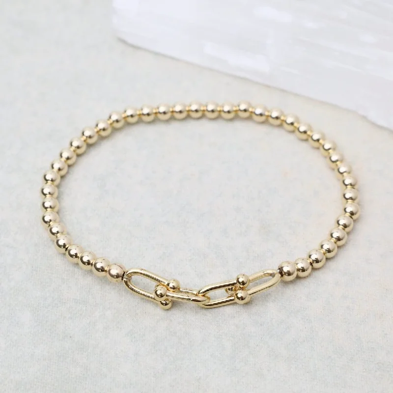 Small Chunky Paperclip and 4mm Gold Filled Ball Bracelet