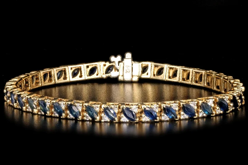 Vintage 14K Yellow Gold 4.5 Carat Marquise Cut Natural Sapphire & Diamond Bracelet