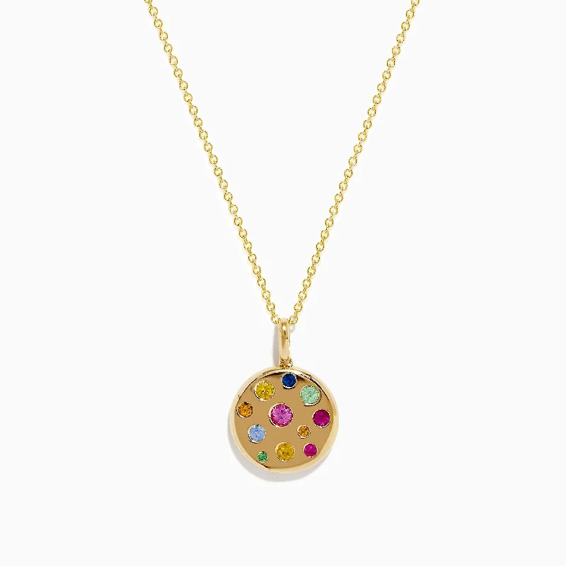 Watercolors 14K Yellow Gold Multi Color Coin Pendant