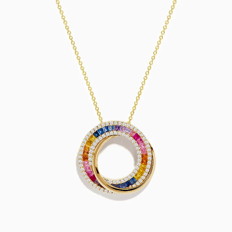 Watercolors 14K Yellow Gold Multi Sapphire and Diamond Circle Pendant