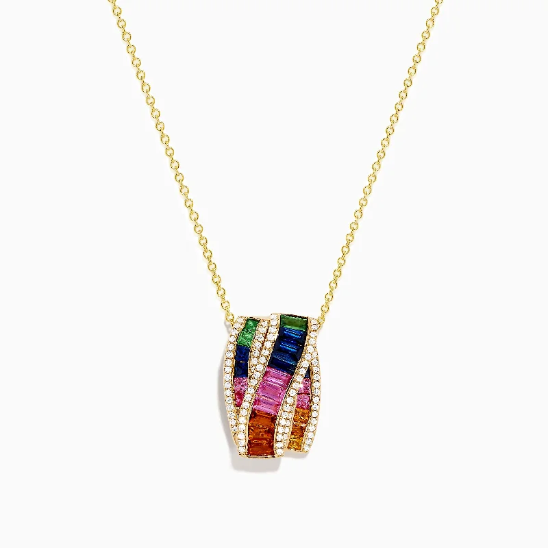 Watercolors 14K Yellow Gold Multi Sapphire and Diamond Pendant