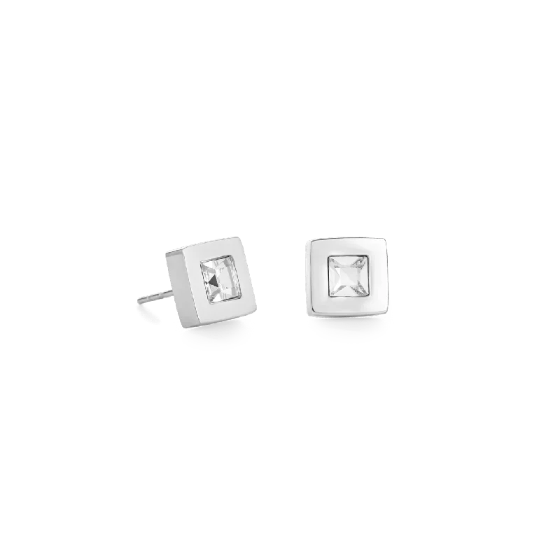 Stainless Steel And Crystal Square Post Earring