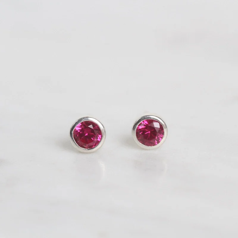 Mini Synthetic Red Ruby Dot Post Earrings