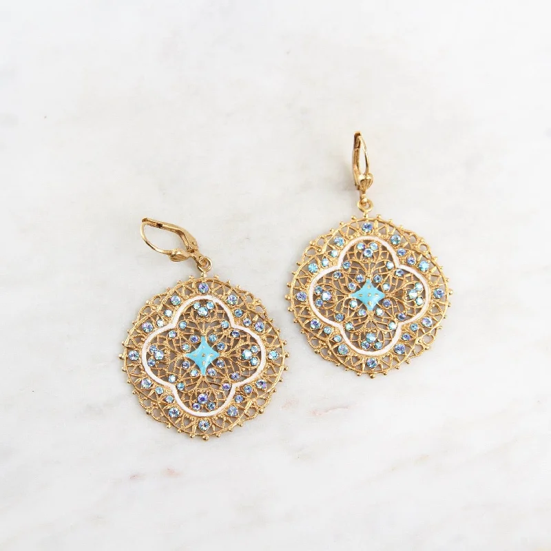 White & Turquoise Enamel Golden Crystal Encrusted