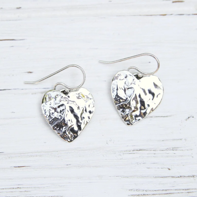 Reticulated Silver Heart Earrings