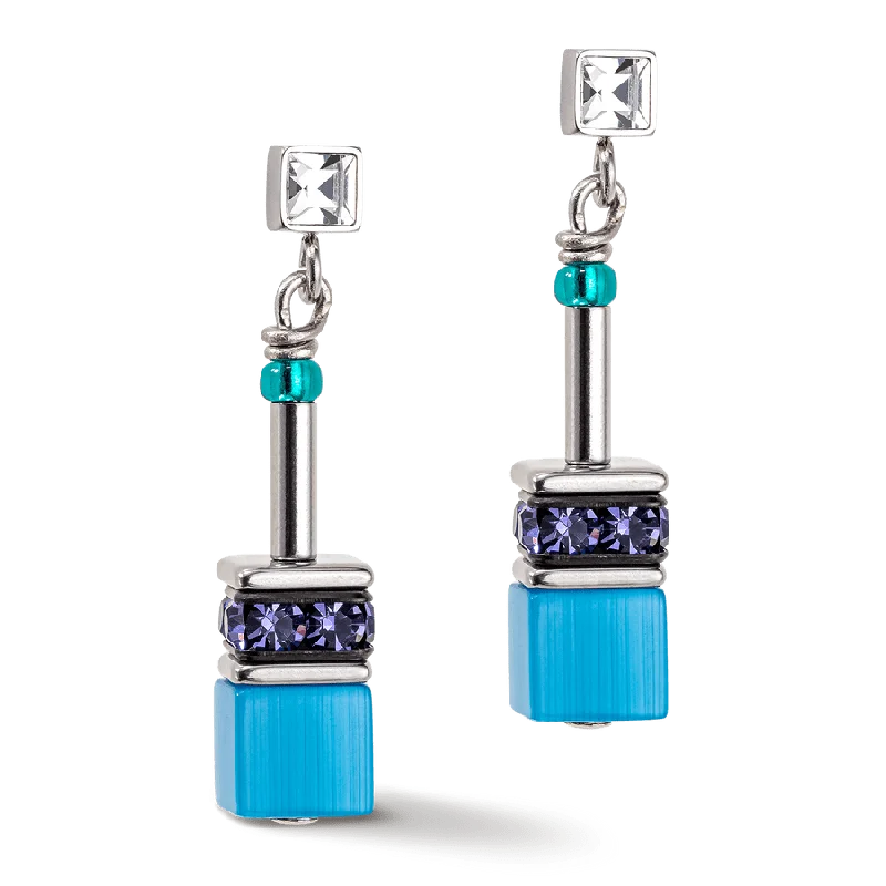 Turquoise & Purple Cat Eye GeoCube Earring