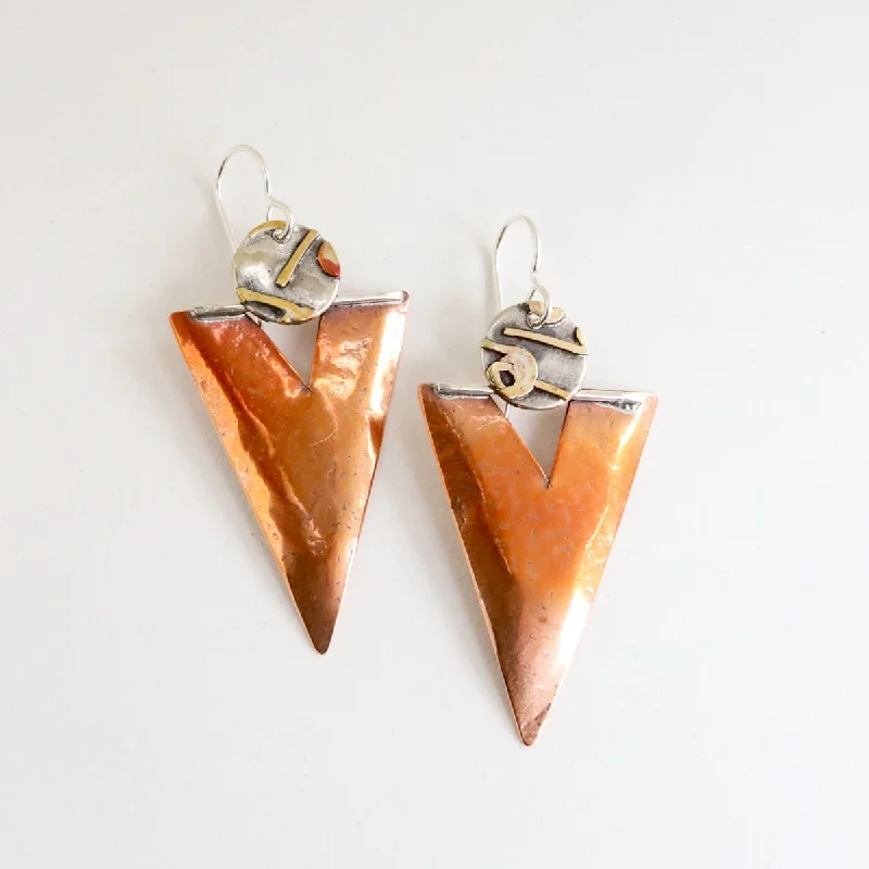 Copper Inverted Triangle Earrings