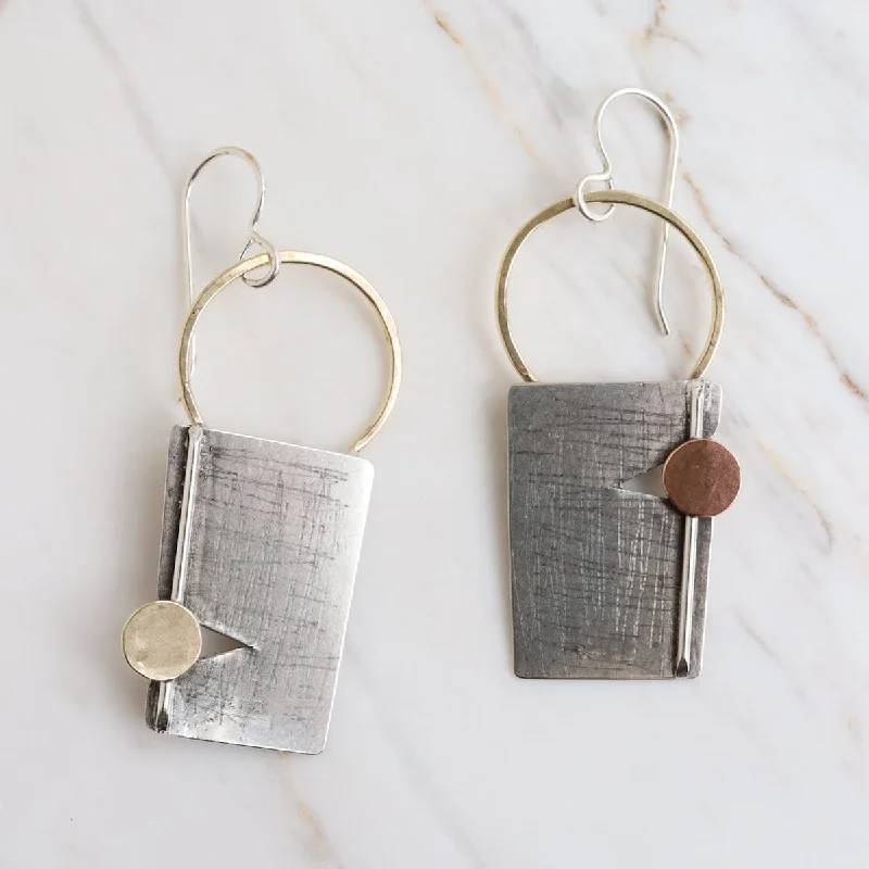 Mixed Metal Rectangles With Dot Earrings