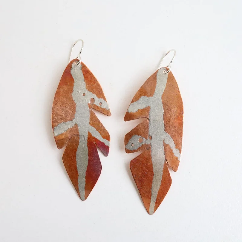 Large Copper Leaf Earrings