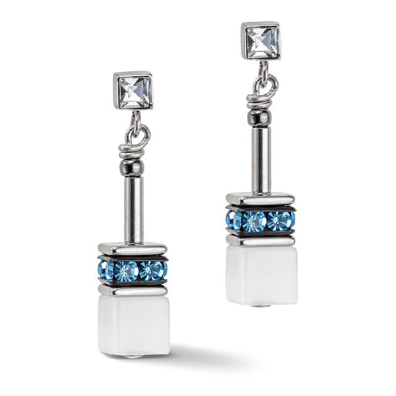 Aqua Monochrome GeoCube Earring