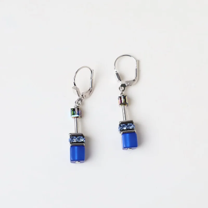 Blue Geo Cube Earring