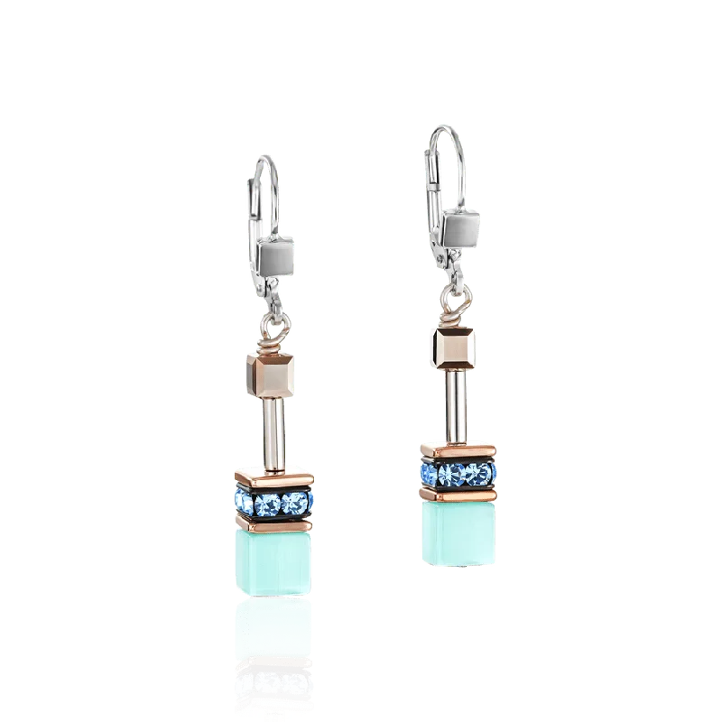 Aqua GeoCube Earring