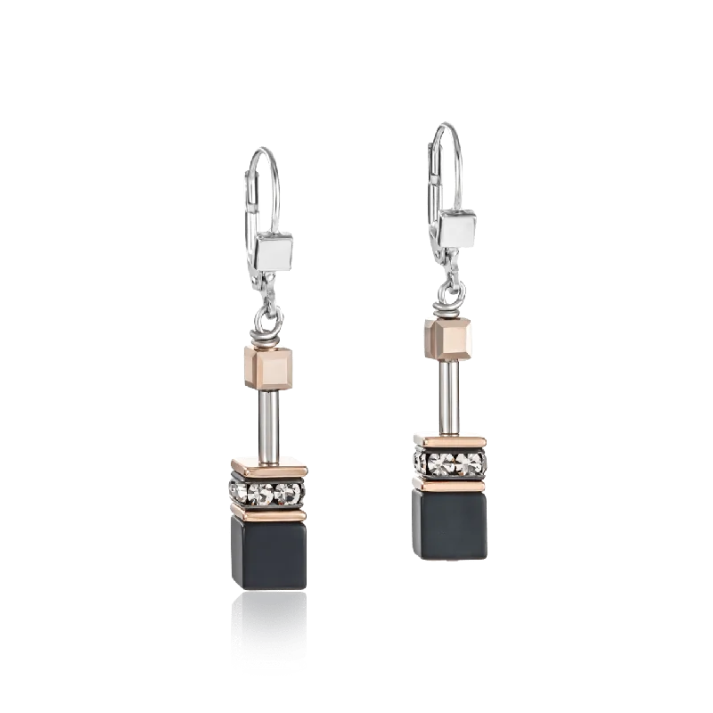 Onyx Black Rose Gold Geo Cube Earring