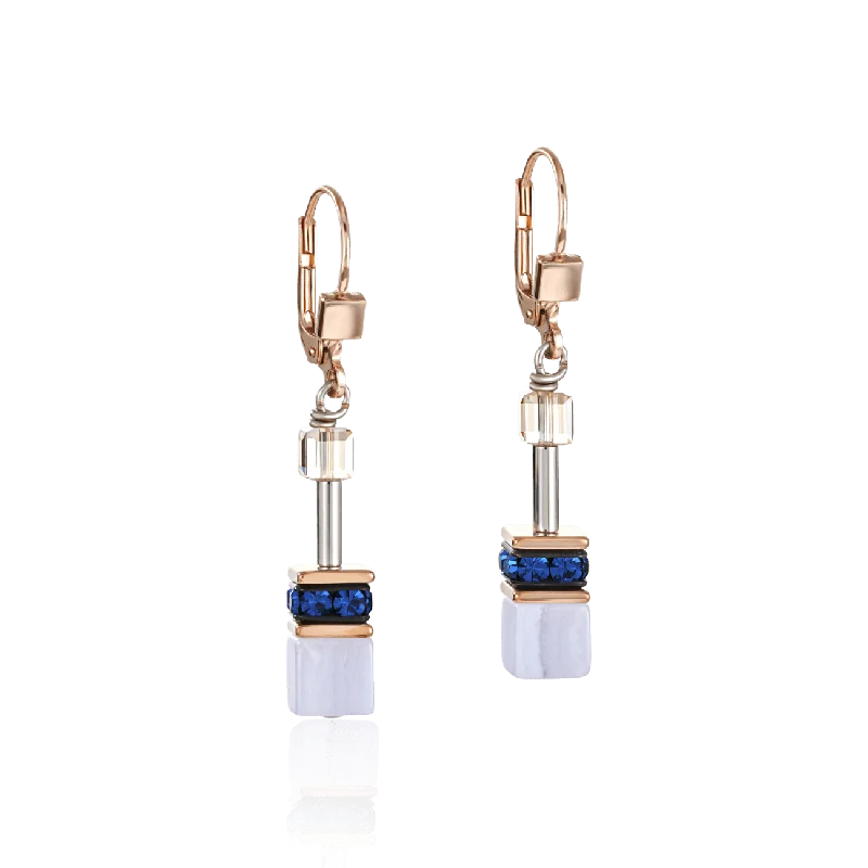 BLUE & BEIGE GEO CUBE EARRING