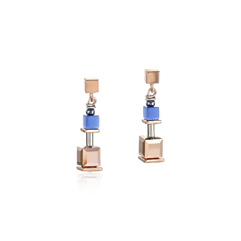 Blue Rose Gold Geo Cube Earring