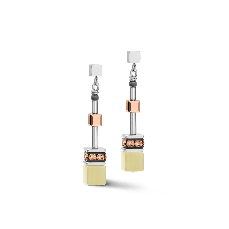 Olive Peach Geo Cube Earrings