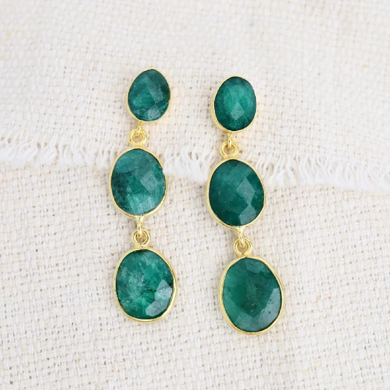 Triple Oval Green Sillimanite Earrings