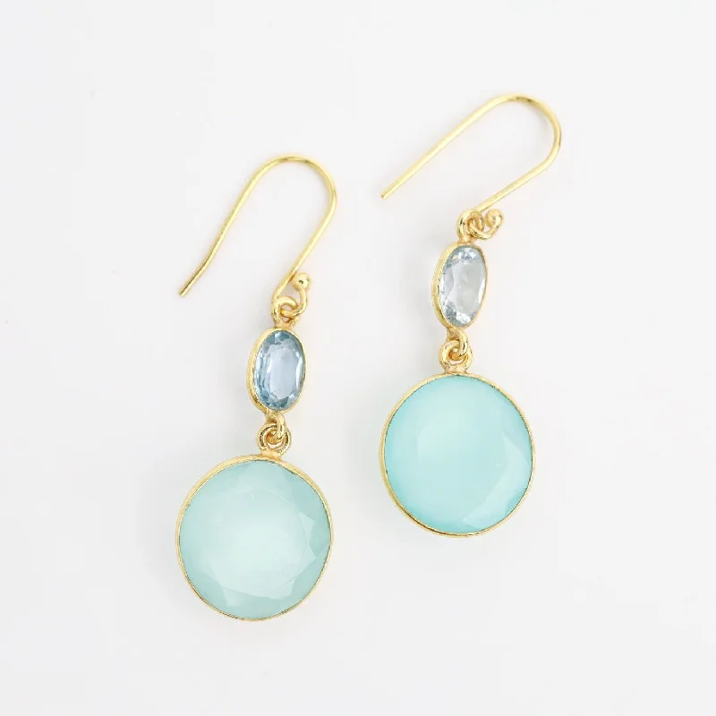 Natural Blue Topaz & Chalcedony Gold Earrings