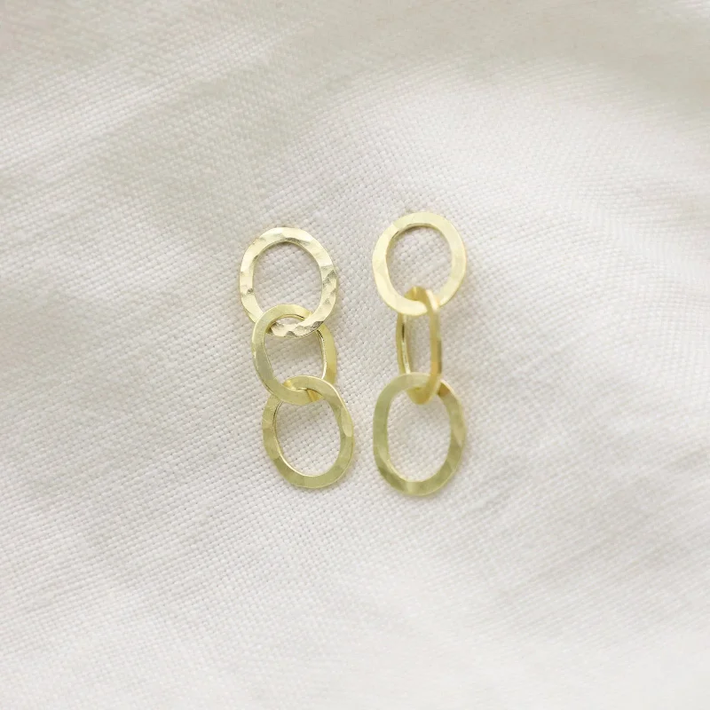 Triple Chain Link Earrings in 14k Gold