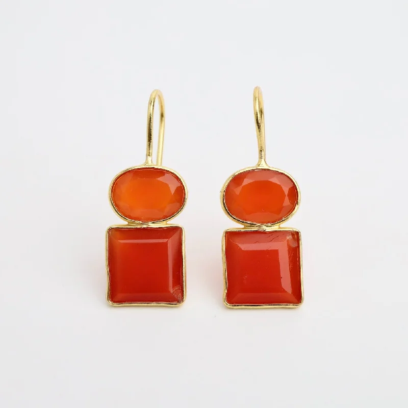 Oval Square Carnelian Earrings