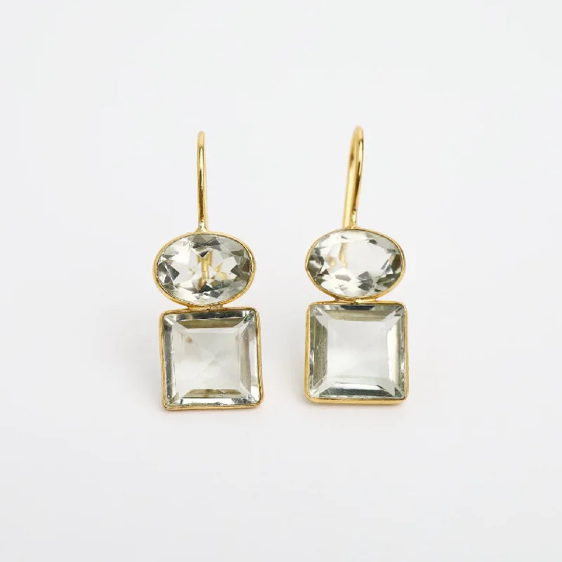 Oval Square Green Amethyst Earrings