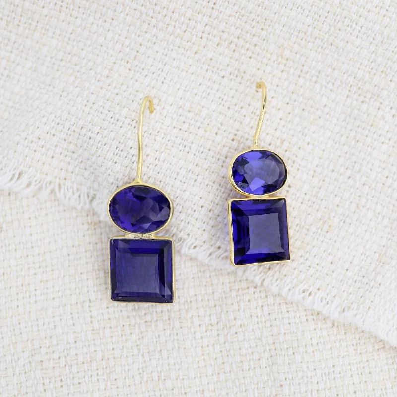 Oval Square Blue Iolite Earrings