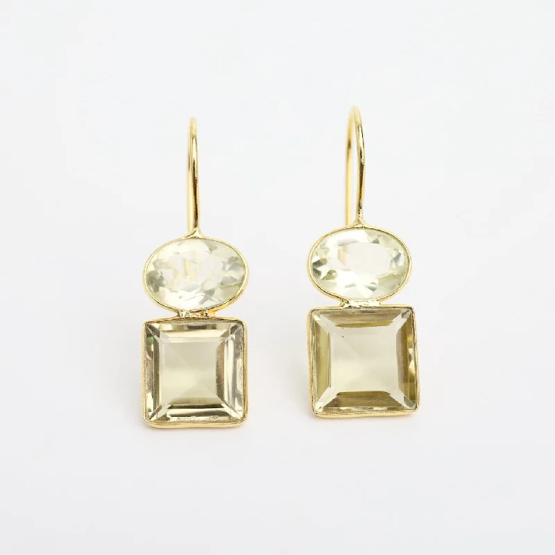 Oval Square Lemon Quartz Earrings