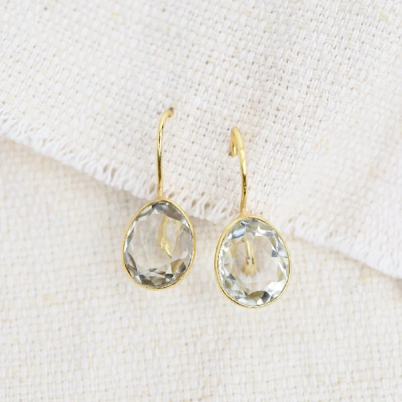 Natural Green Amethyst Oval Earrings