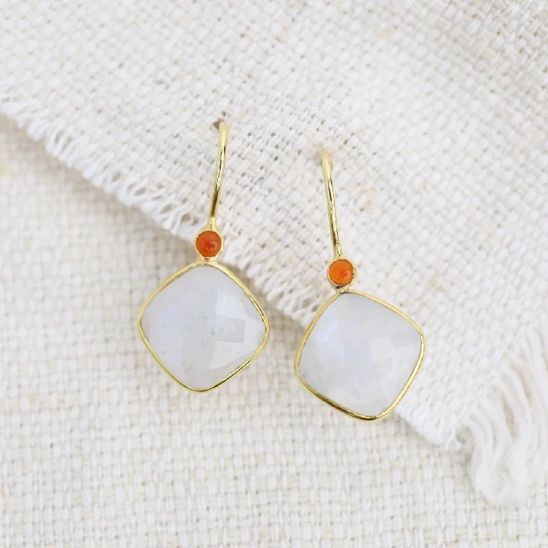 Rainbow Moonstone & Carnelian Earrings