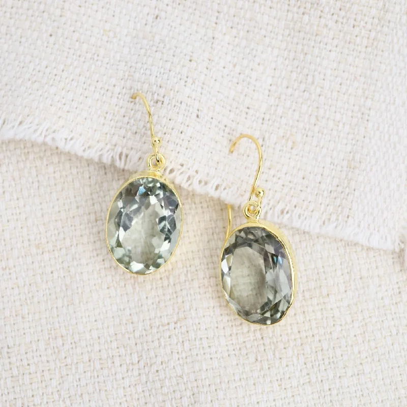 Large Green Amethyst Oval Earrings