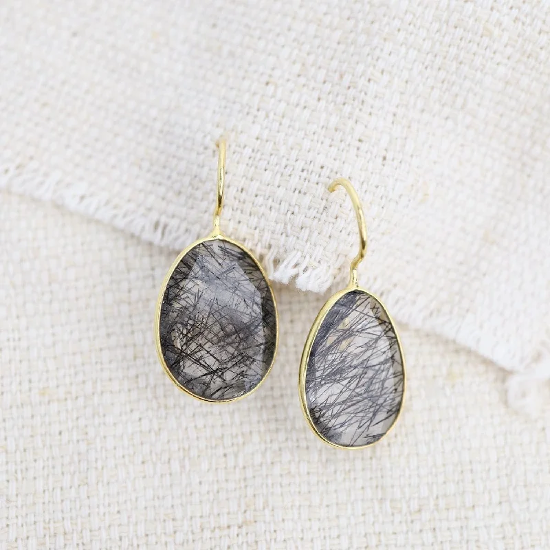 Oval Black Rutile Quartz Earrings