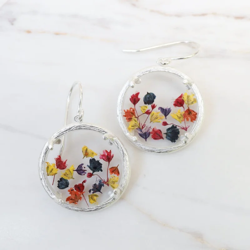 Multi Baby's Breath Small Glass Botanical Earrings - Recycled Sterling Silver