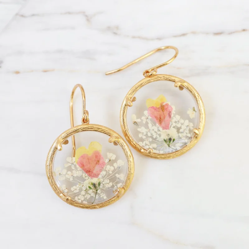 Orange Hearts Small Glass Botanical Earrings - 18K Gold Vermeil