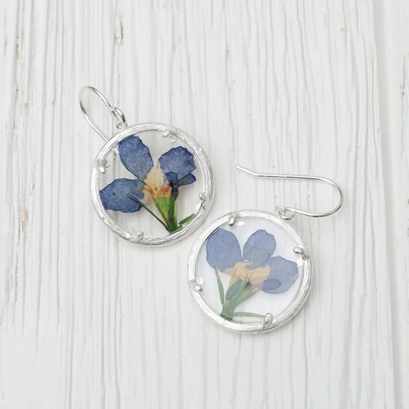 Lobelia Small Glass Botanical Earrings - Recycled Sterling Silver