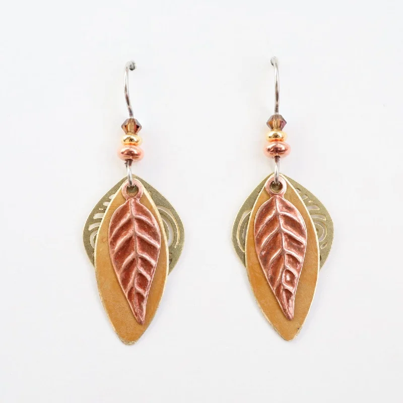 Copper Leaf on Gold Background Earrings