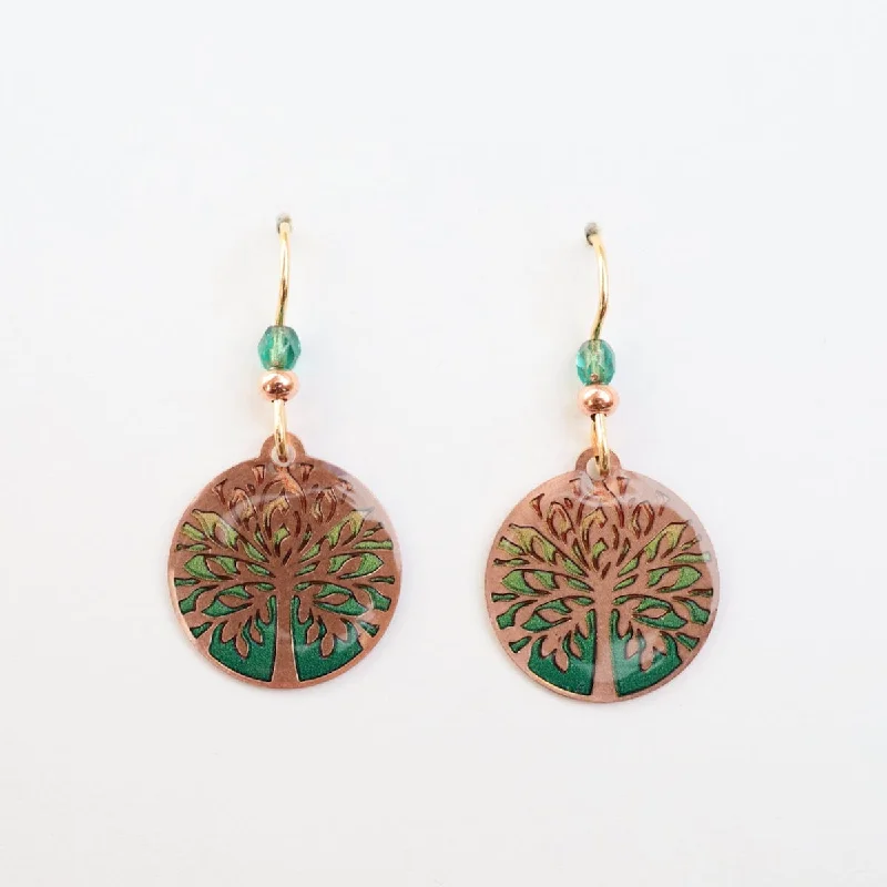 Copper Green Ombre Tree Of Life Earrings