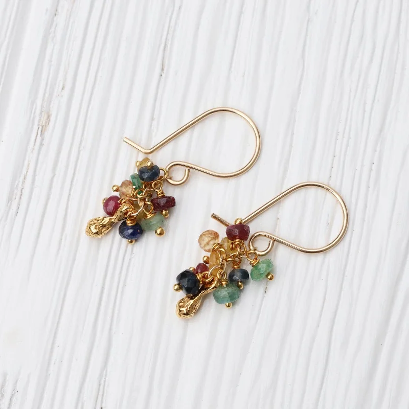 Seed Pod Cluster Earring - Multi Sapphire